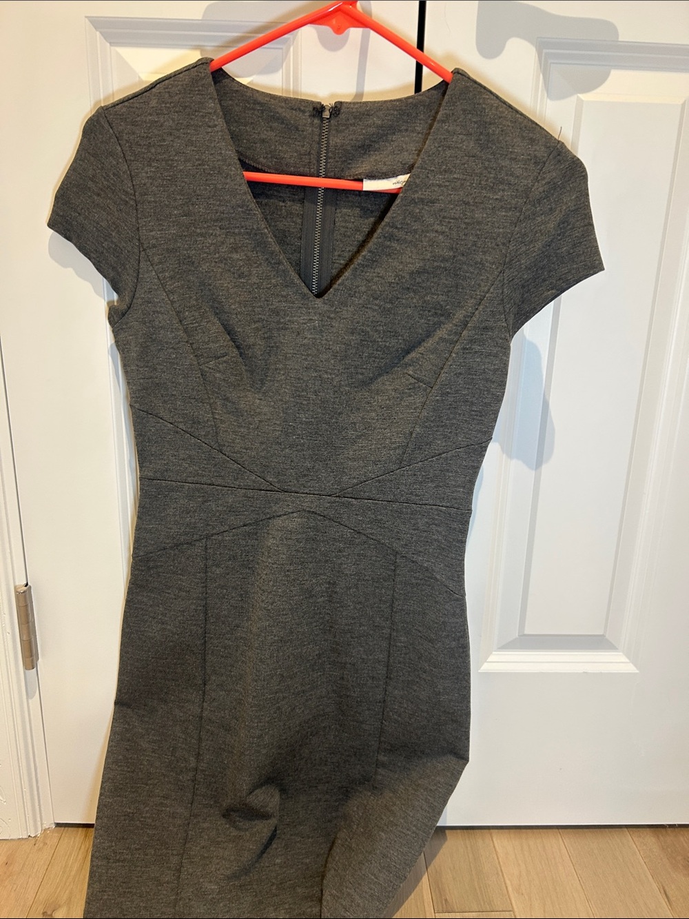 Halogen Gray V‑Neck Sheath Mini Dress